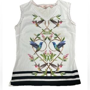 Ted Baker Highgrove Floral print sleeveless top w/ Hummingbirds Print Size 1